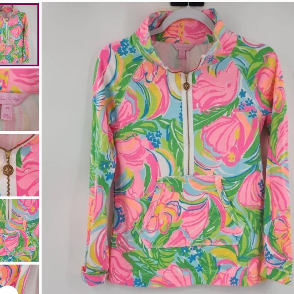 Lilly Pulitzer XS Skipper Popover Half-Zip Floral‎ Pullover Kangaroo Pocket